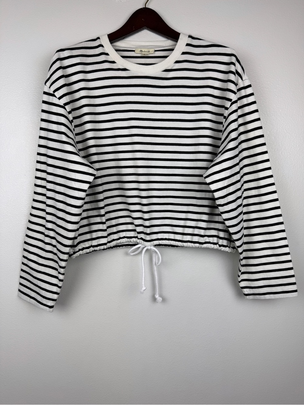 Madewell Perfect Boxy Tie Waist Drawstring Jersey Tee White Black Stripes M NWT - Picture 4 of 8